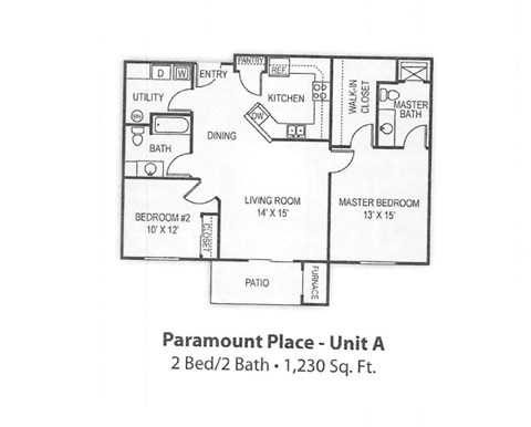 Floor plan for 2 beds, 2 baths, 1230 sqft